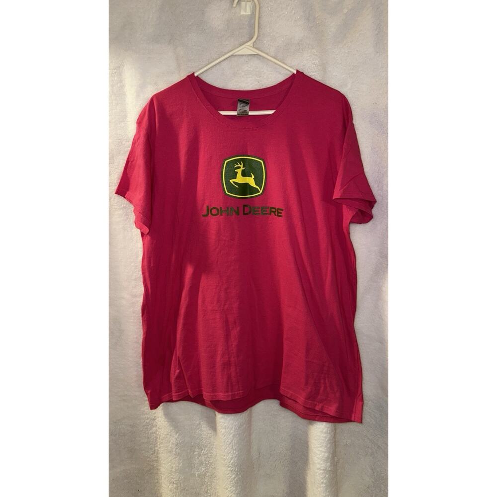 John Deere Pink Logo T-Shirt Women’s 2XL Green Yellow Deer Graphic Tee